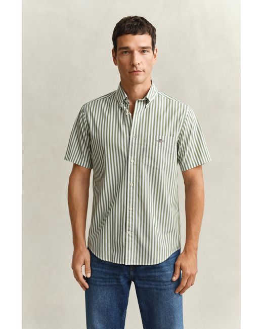 Gant Green Striped Classic Poplin Short Sleeve Shirt for men