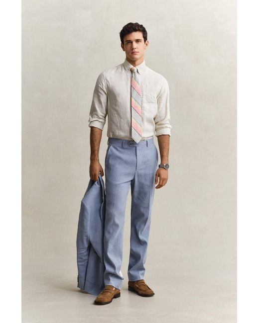 Gant Blue Linen Blend Suit Pants for men