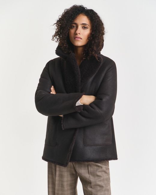 Gant Black Reversible Shearling Peacoat