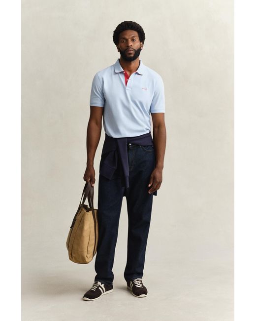 Gant Blue Contrast Piqué Polo Shirt for men