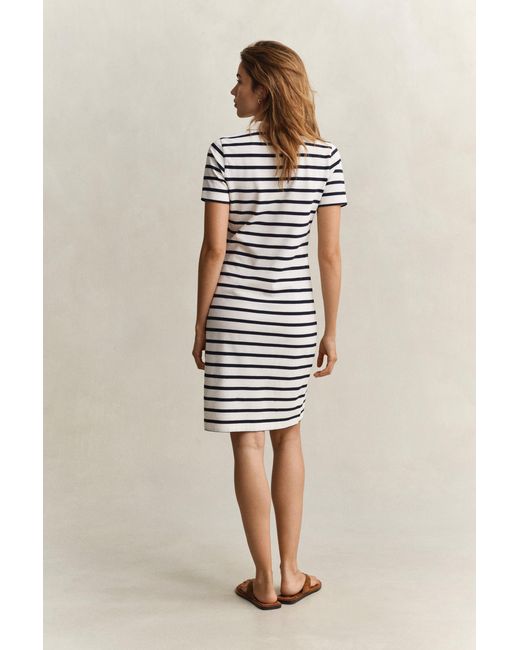 Gant Natural Striped Piqué Polo Dress Eggshell
