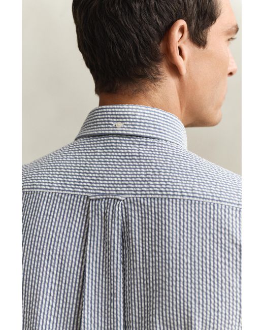 Gant Gray Striped Seersucker Short Sleeve Shirt for men