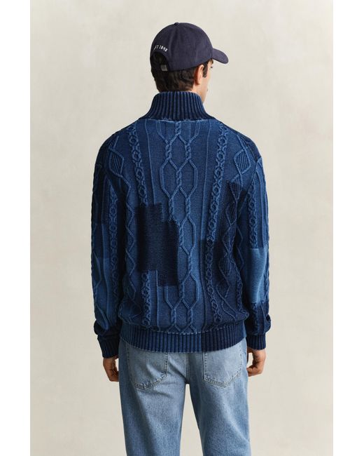Gant Blue Cable Knit Patchwork Cardigan Rich for men