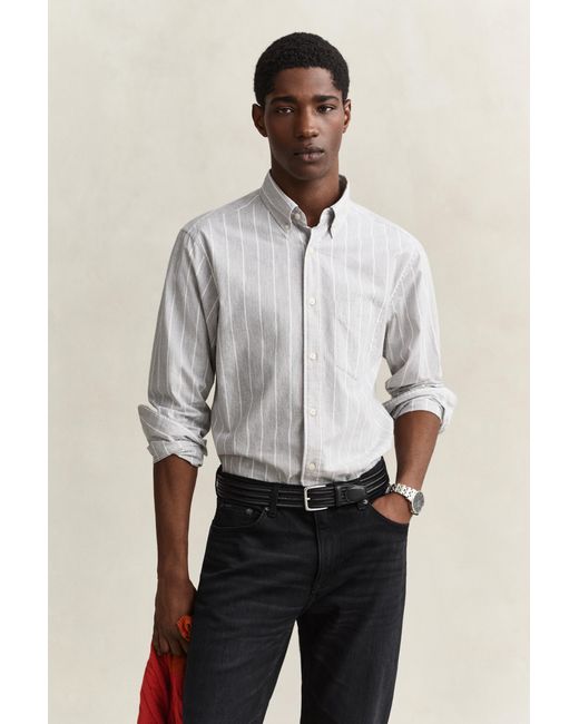 Gant White Striped Mélange Poplin Shirt Melange for men