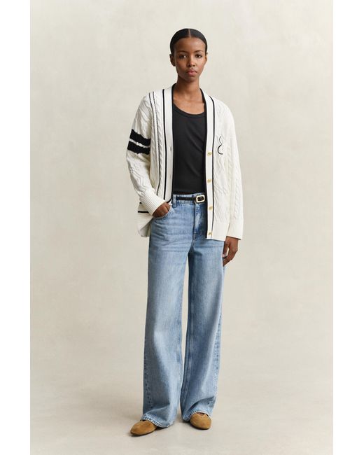 Gant Natural Varsity Cable Knit Cardigan Eggshell