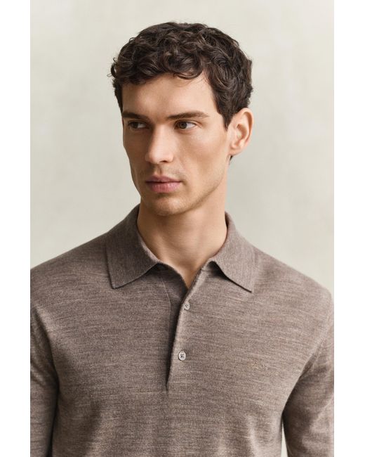 Gant Brown Extra Fine Merino Wool Polo Sweater for men