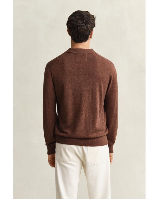 Gant Brown Slub Cotton Blend Polo Sweater for men
