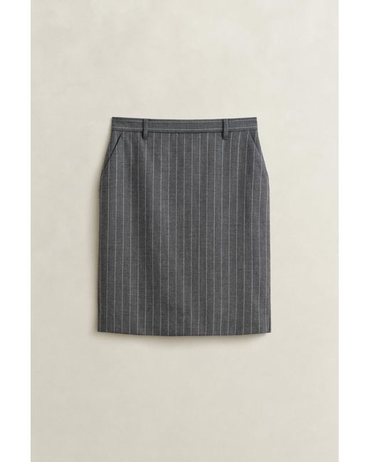 Gant Natural Pinstriped Wool Pencil Skirt Charcoal Melange