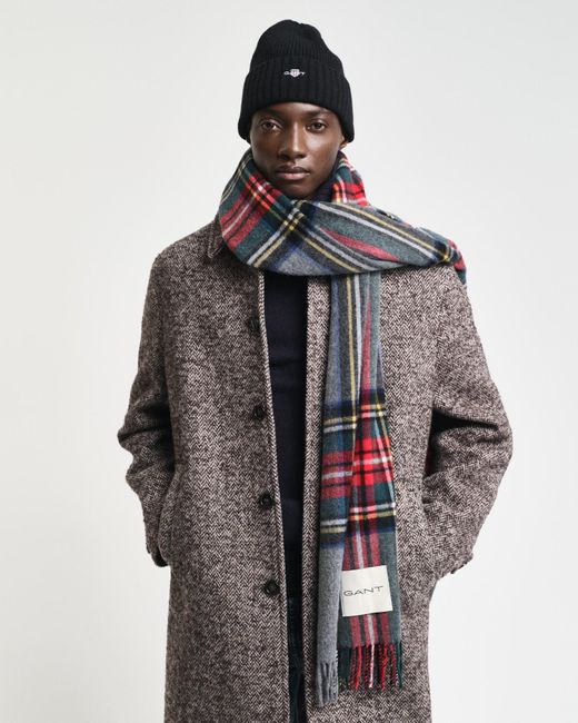 Gant Gray Cashmere Blend Tartan Scarf () for men