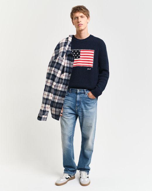 Gant Blue Flag Intarsia Crew Neck Sweater for men