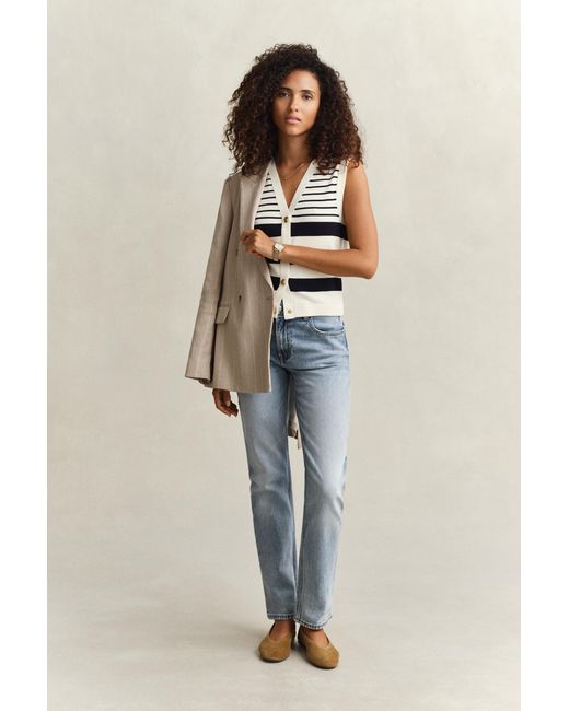 Gant Blue Striped Knit Vest Eggshell