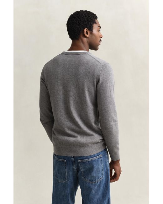 Gant Gray Classic Cotton V-Neck Sweater for men