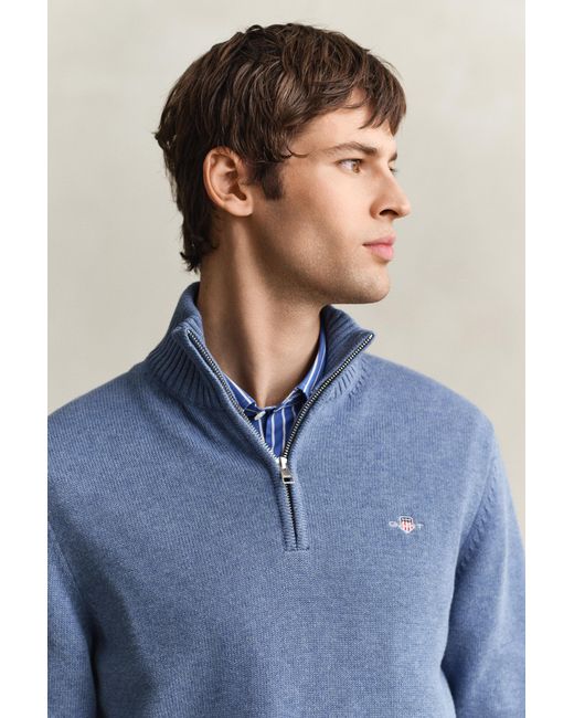 Gant Blue Casual Cotton Half-Zip Sweater Denim Melange for men