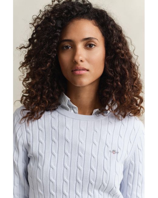 Gant White Cable Knit Crew Neck Sweater