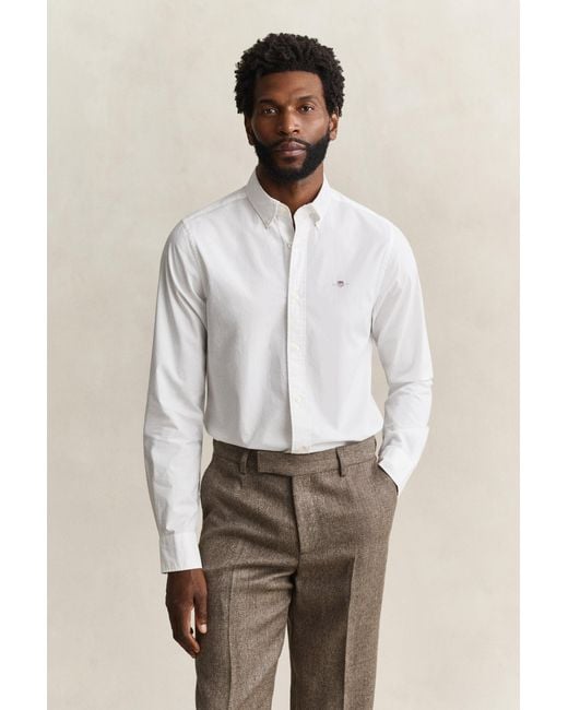 Gant White Classic Slim Poplin Shirt for men