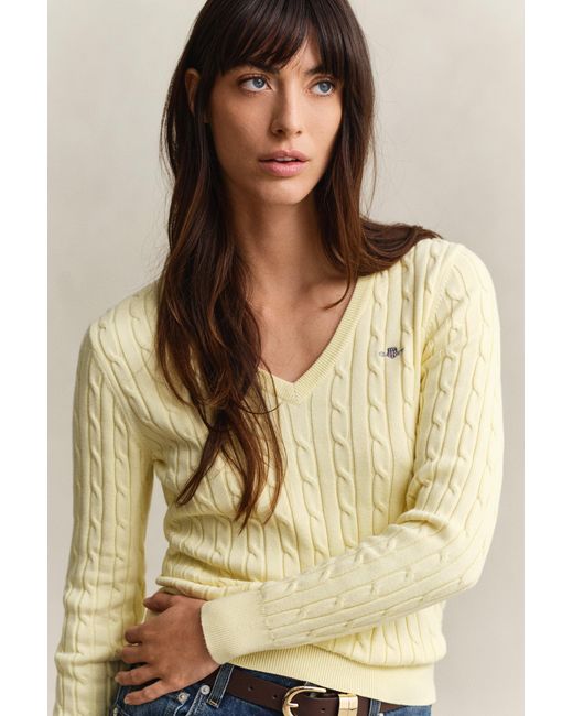 Gant Natural Cable Knit V-Neck Sweater