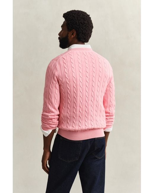 Gant Pink Cotton Cable Knit Crew Neck Sweater for men