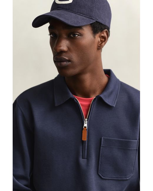 Gant Blue Ponte Di Roma Half-Zip Sweatshirt Evening for men