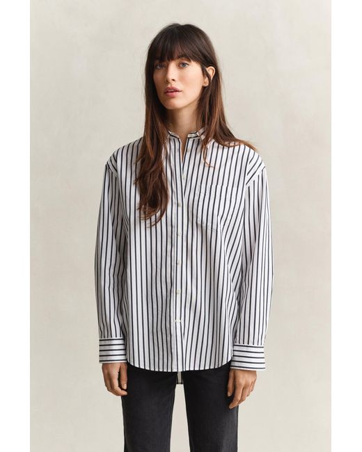 Gant Gray Relaxed Fit Classic Striped Poplin Shirt