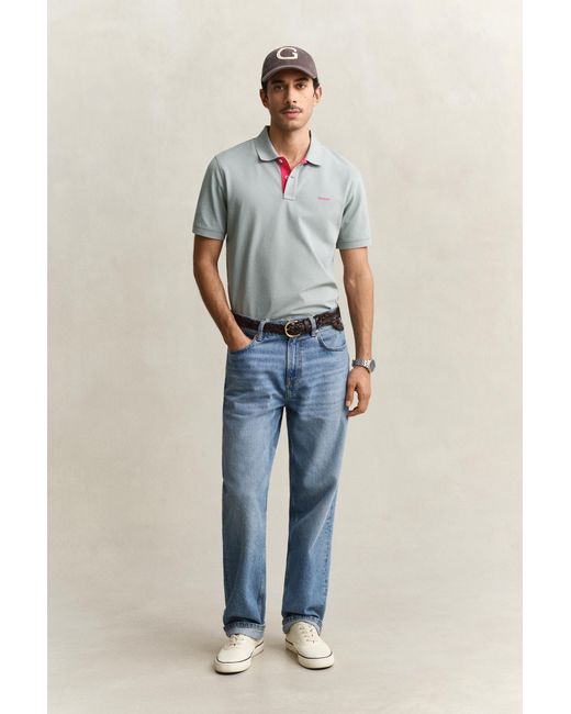 Gant Blue Contrast Piqué Polo Shirt for men
