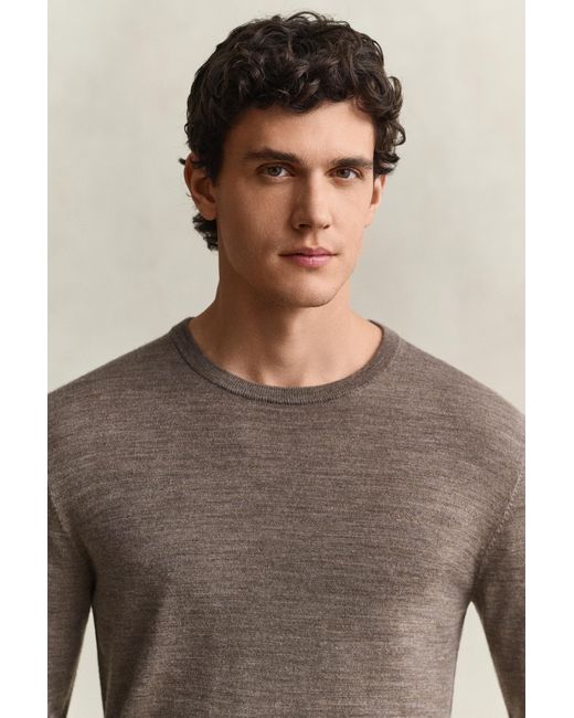 Gant Brown Merino Wool Crew Neck Sweater for men