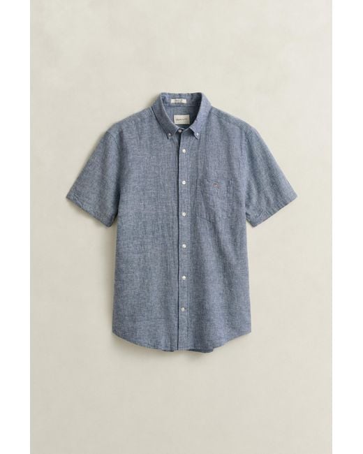 Gant Blue Linen Blend Short Sleeve Shirt for men