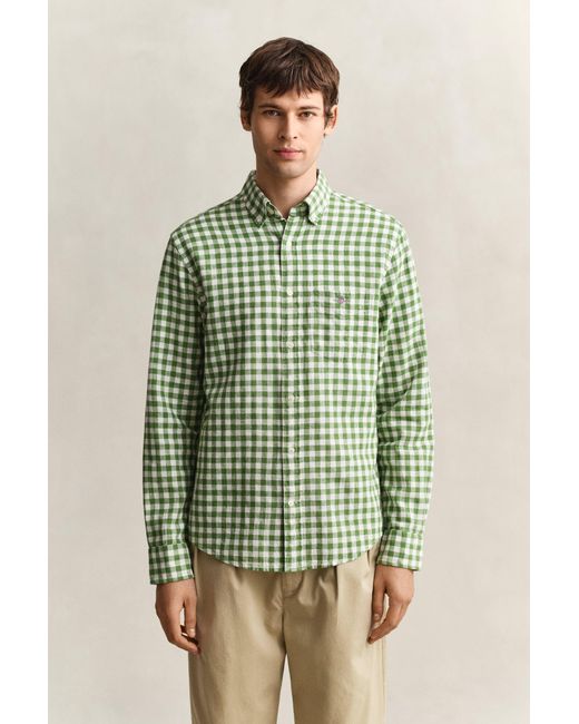 Gant Green Gingham Linen Blend Shirt for men
