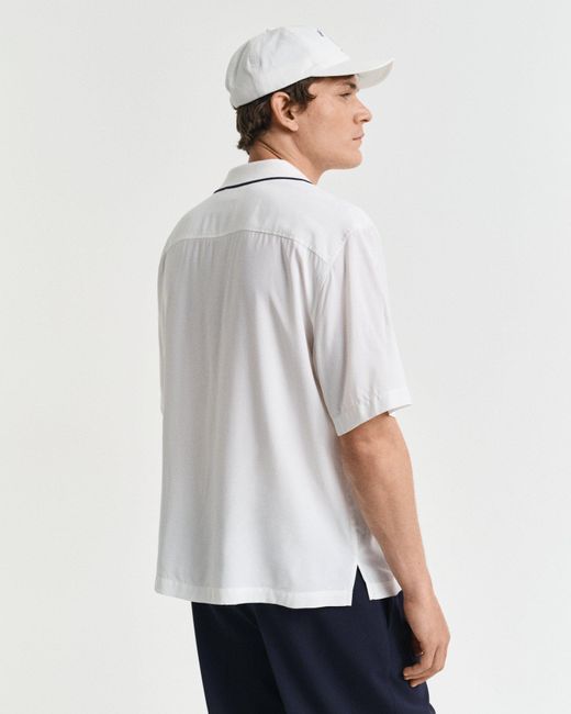 Gant White Relaxed Fit Short Sleeve Viscose Shirt for men