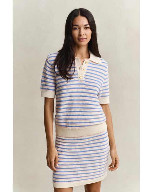 Gant White Multistriped Textured Top Cream