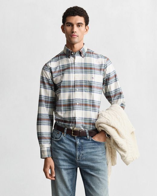 Gant Gray Regular Fit Classic Checked Oxford Shirt Woody for men