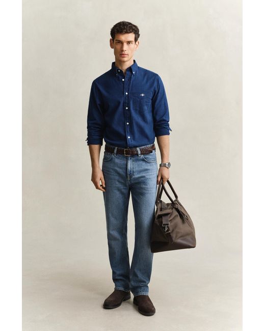 Gant Blue Oxford Shirt Dark for men