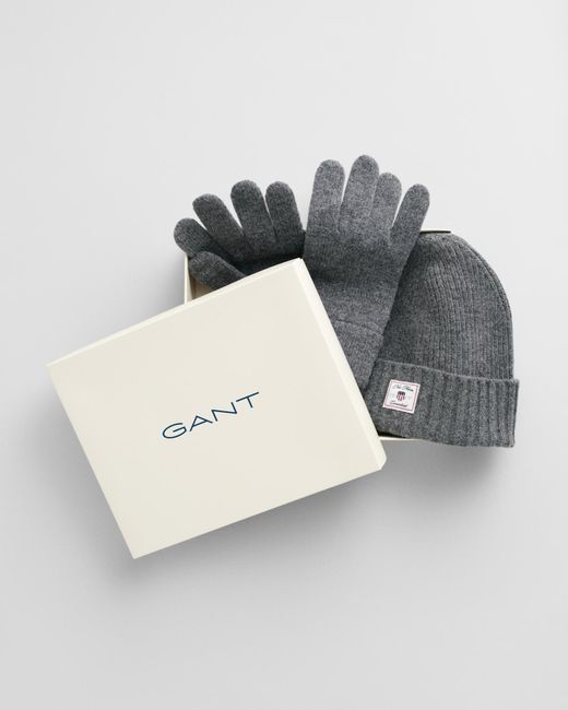 Gant Gray Beanie & Gloves Gift Set () for men