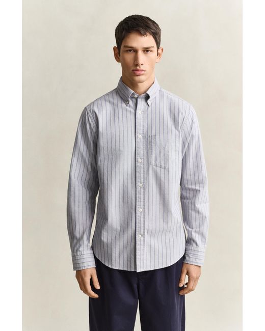 Gant Gray Striped Classic Oxford Shirt Concrete for men
