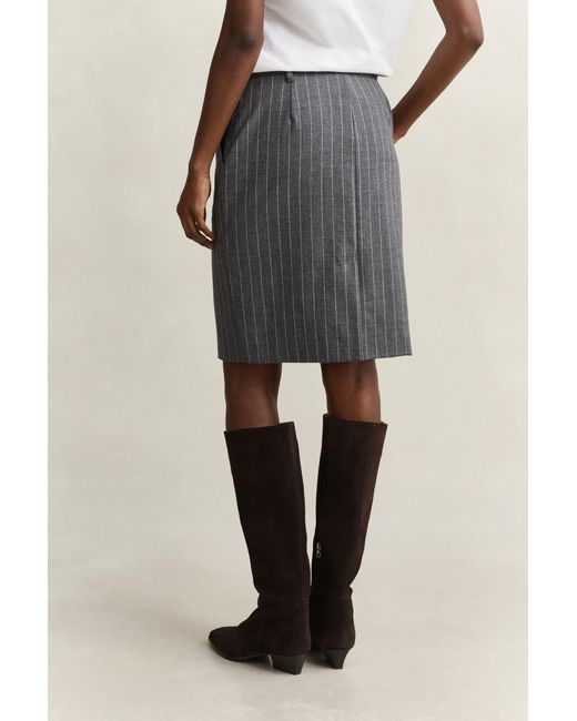 Gant Natural Pinstriped Wool Pencil Skirt Charcoal Melange
