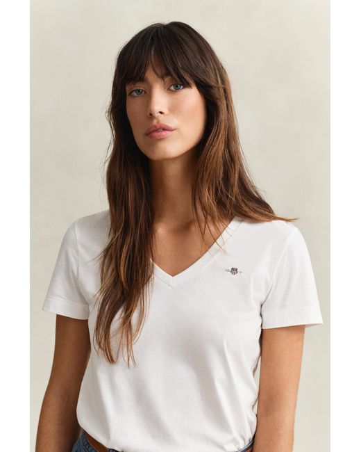 Gant White Shield V-Neck T-Shirt