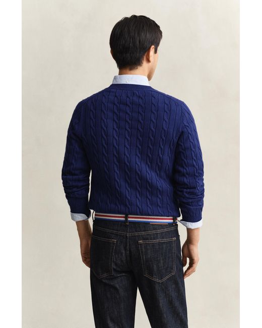 Gant Blue Cotton Cable Knit Crew Neck Sweater Rich for men