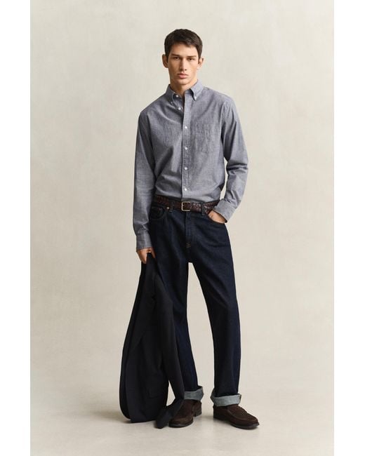 Gant Blue Mélange Archive Poplin Shirt Dark Melange for men