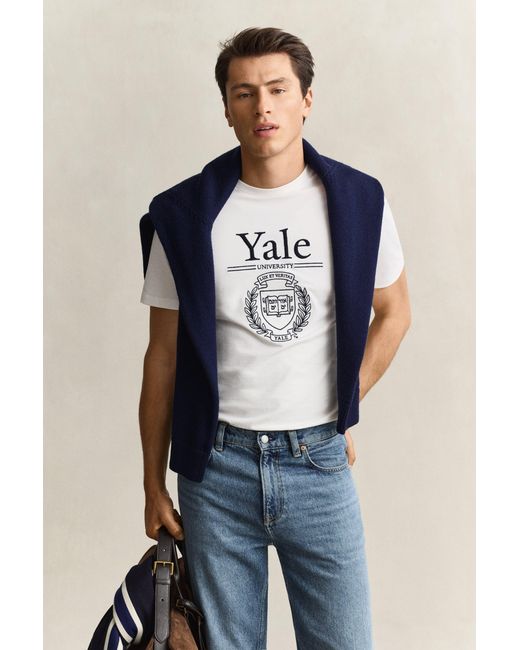 Gant Blue X Yale T-Shirt Eggshell for men