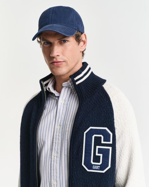Gant Blue Slub Cotton Zipped Cardigan for men