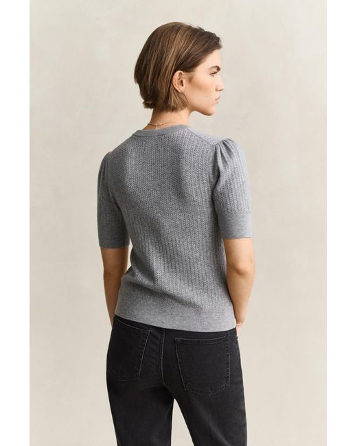 Gant Gray Cable Knit Short Sleeve Cardigan Melange