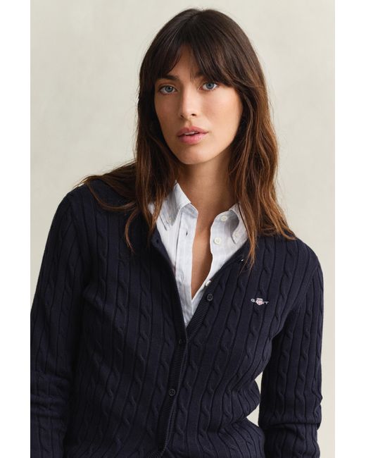 Gant Blue Stretch Cotton Cable Knit Cardigan