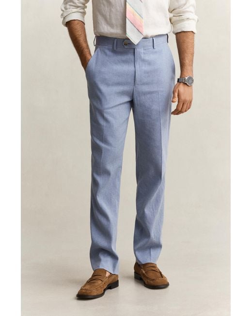 Gant Blue Linen Blend Suit Pants for men