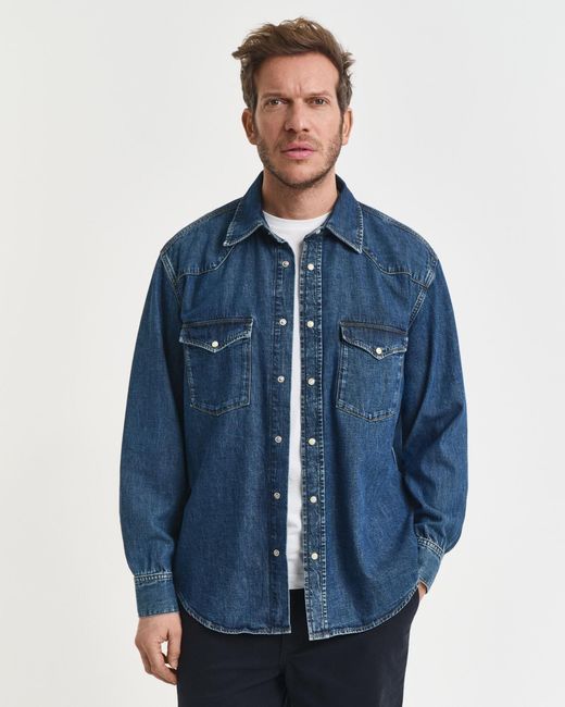 Gant Blue Relaxed Fit Denim Rodeo Shirt for men