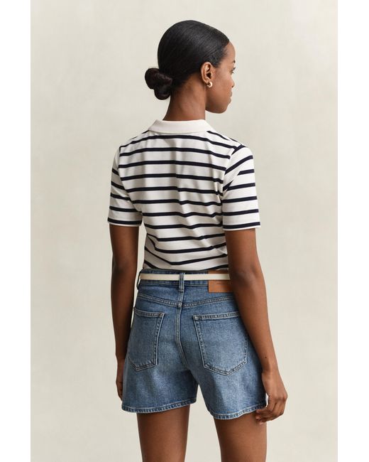 Gant Blue Striped Piqué Polo Shirt Eggshell