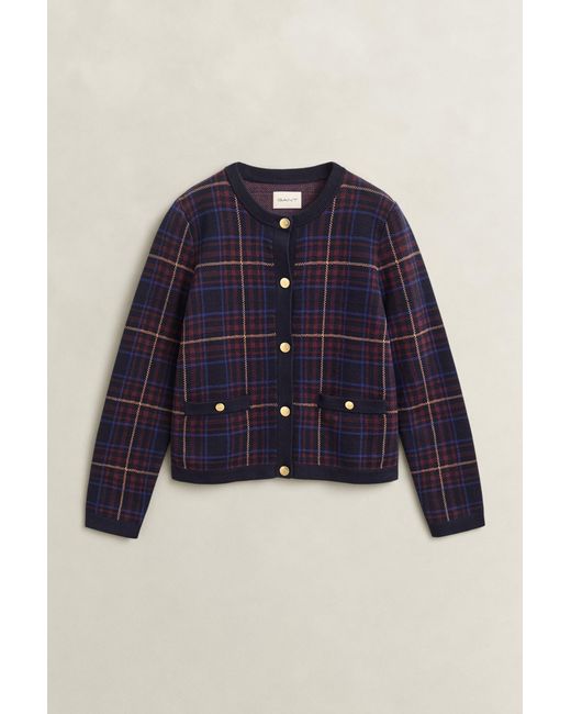 Gant Blue Knitted Check Cardigan Evening