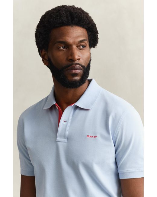 Gant Blue Contrast Piqué Polo Shirt for men