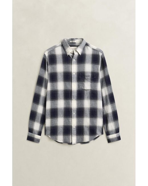 Gant Blue Checked Windblown Flannel Shirt Evening for men