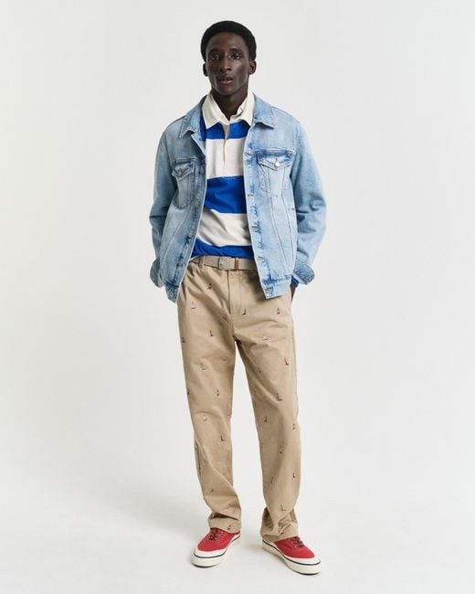 Gant Blue Straight Fit Embroidered Chinos for men
