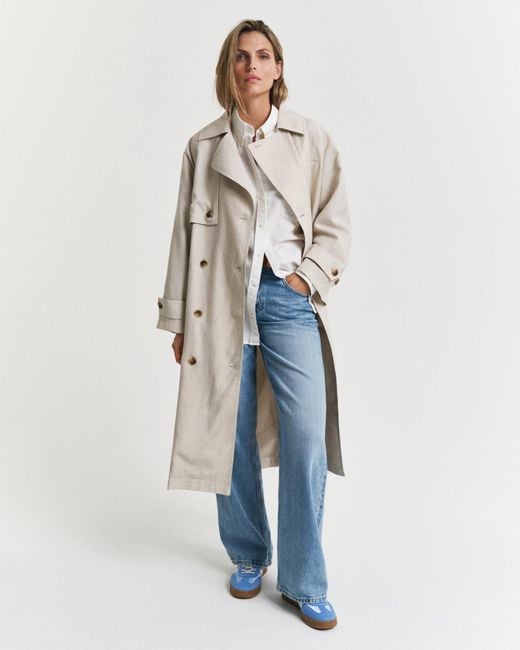 Gant Blue Linen Blend Trench Coat