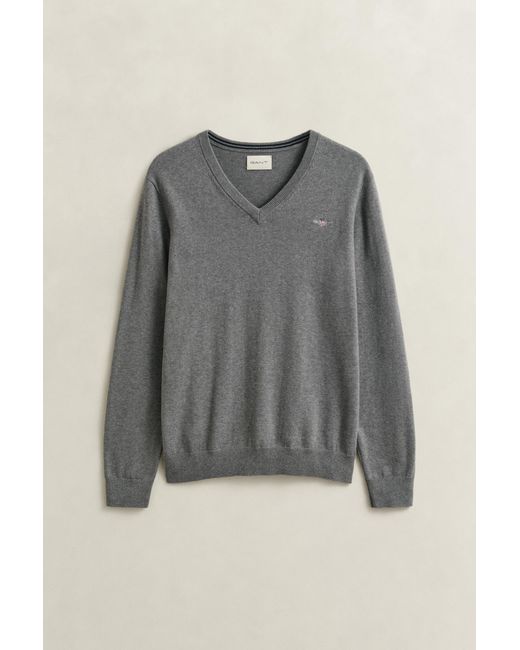 Gant Gray Classic Cotton V-Neck Sweater for men